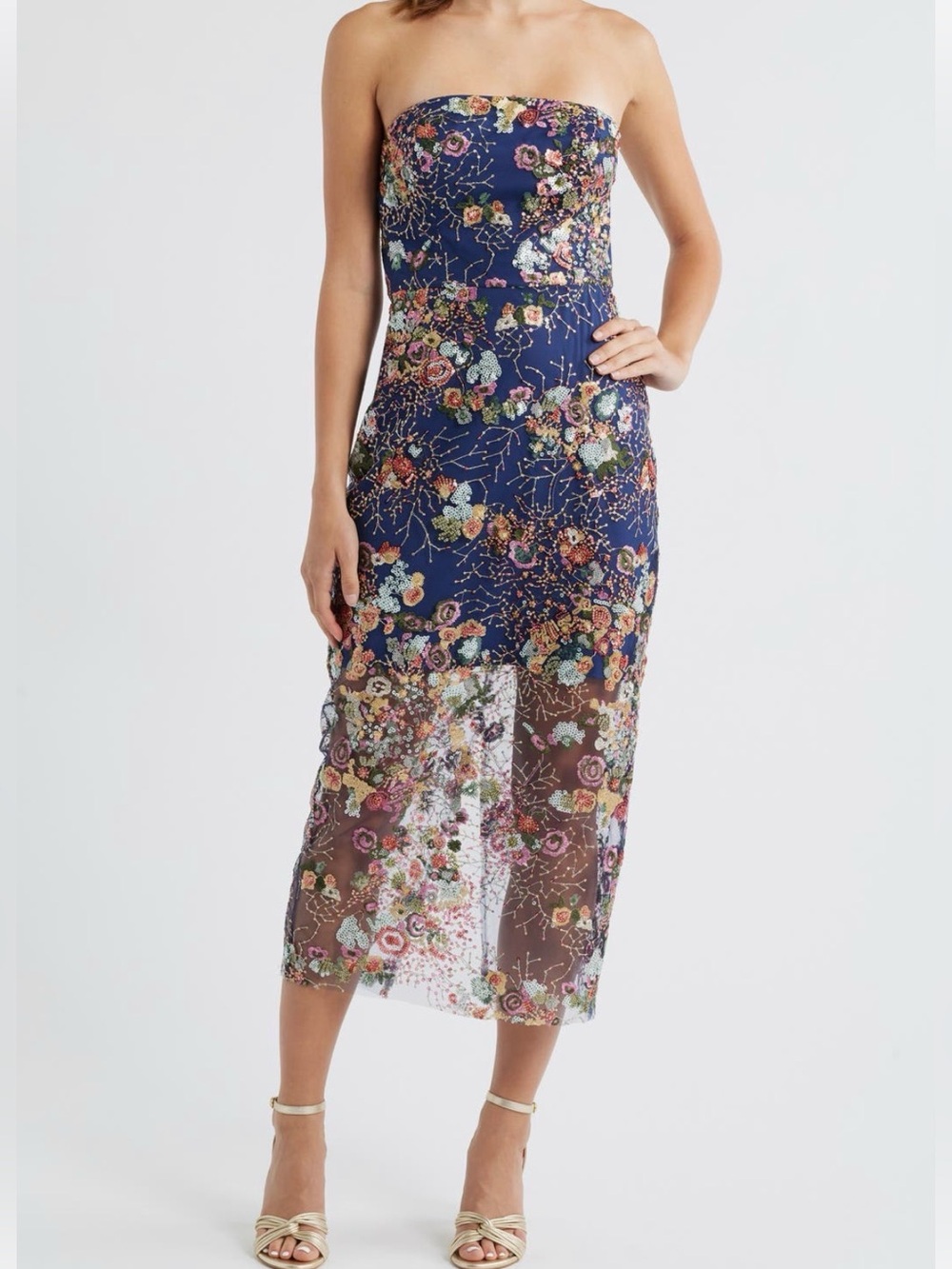 NWT Sam Edelman Floral Sequin
Strapless Midi Dress